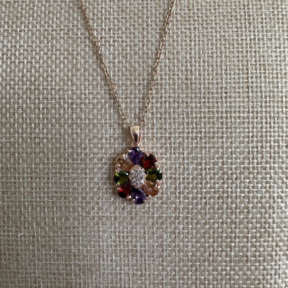 Multicolor Pendant in Plated Rose Gold Necklace & Ring Set - Picture 4 of 11